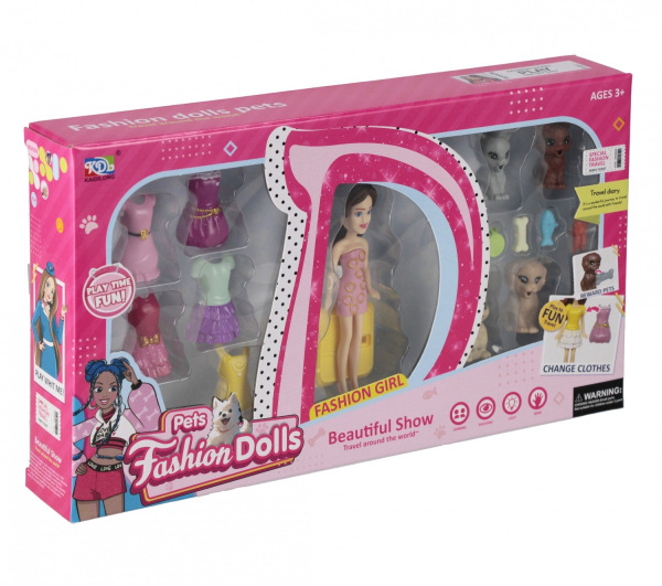 Obliekacia bábika 8 cm so zvieratami a doplnkami 2