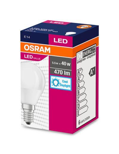 Žiarovka OSRAM® LED FR 040 (ean7630) non-dim, 5,7W/865 E14 6500K Value CLASSIC P