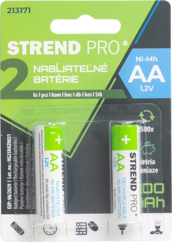 Batéria Strend Pro, nabíjateľná, tužková, AA, 600 mAh Ni-Mh, bal. 2 ks