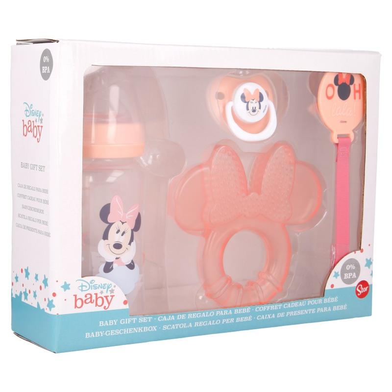 STOR BABY 4 dielny darčekový set MINNIE MOUSE (fľaša, hryzátko, cumlík a držiak), 13108