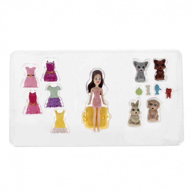 Obliekacia bábika 8 cm so zvieratami a doplnkami 1