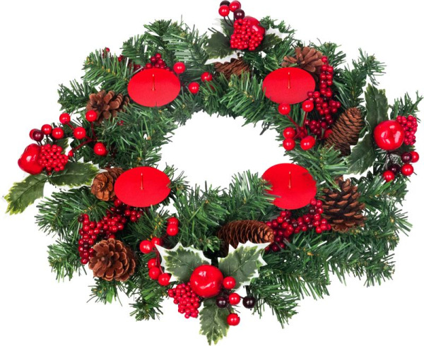 Veniec MagicHome Vianoce, adventný, červený, 41 cm