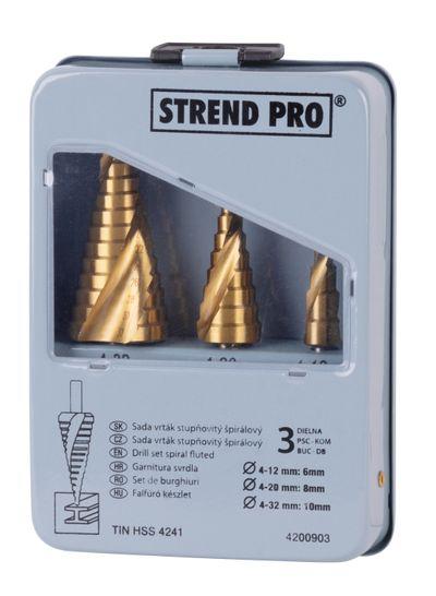 Sada stupňovitých vrtákov Strend Pro SS422, 4-12, 4-20, 4-32 mm, TiN, HSS 4241 špirálový, do k