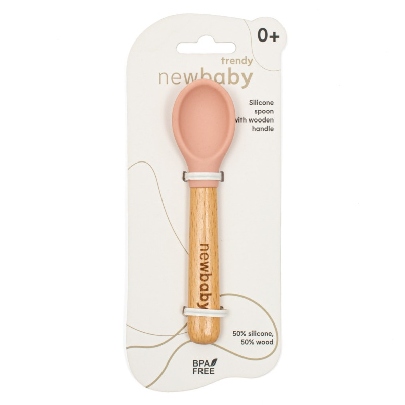 Silikónová lyžička s drevenou rukoväťou New Baby karamelová 1