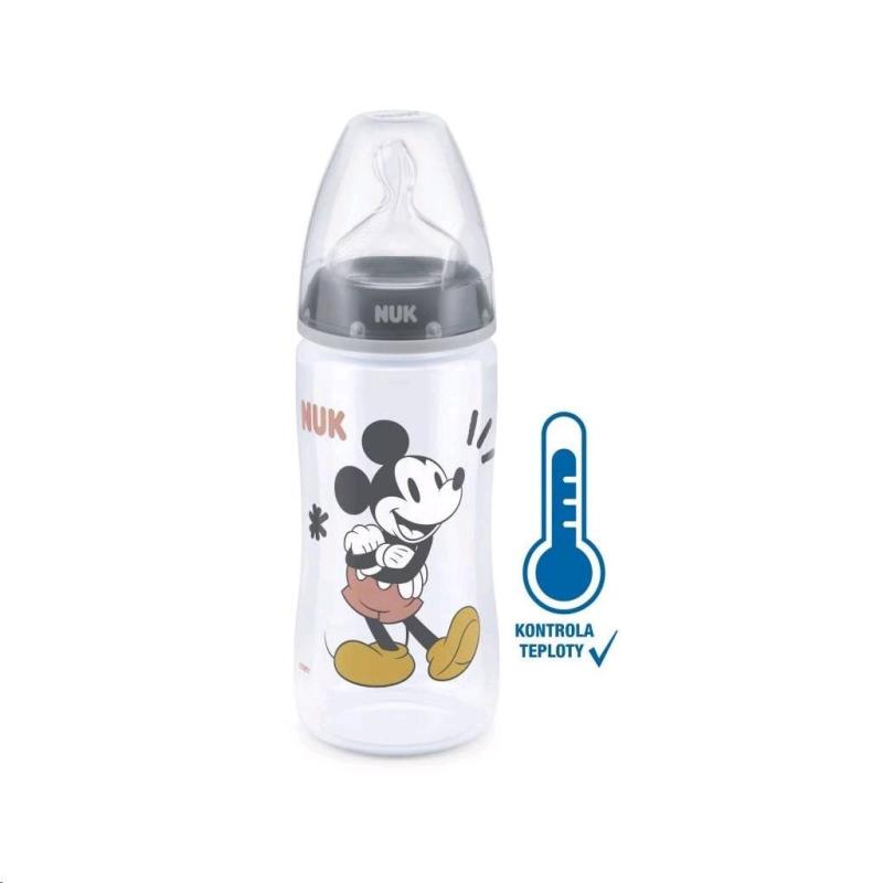 Dojčenská fľaša na učenie NUK Disney Mickey s kontrolou teploty 300 ml sivá