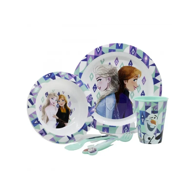 Detský plastový riad, DISNEY FROZEN Micro, tanier, miska, pohár, príbor, 74250