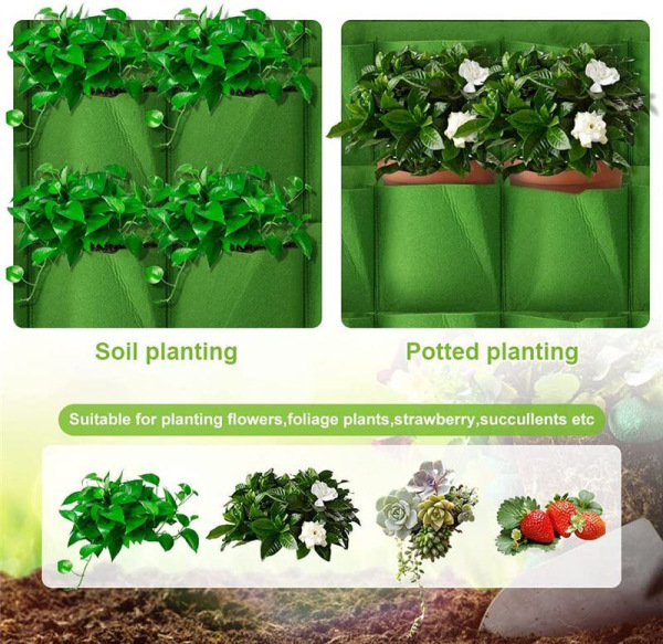 Vertical Grow Bag 4 textilné kvetináče na stenu zelená 3