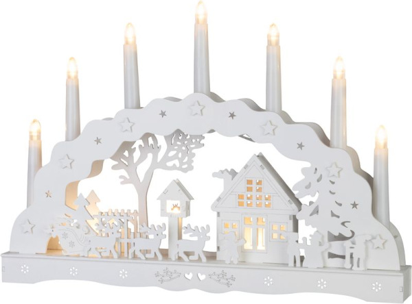 Dekorácia MagicHome Vianoce, domček, drevo, 10xLED teplá biela, 45x5.2x31 cm, 2xAA