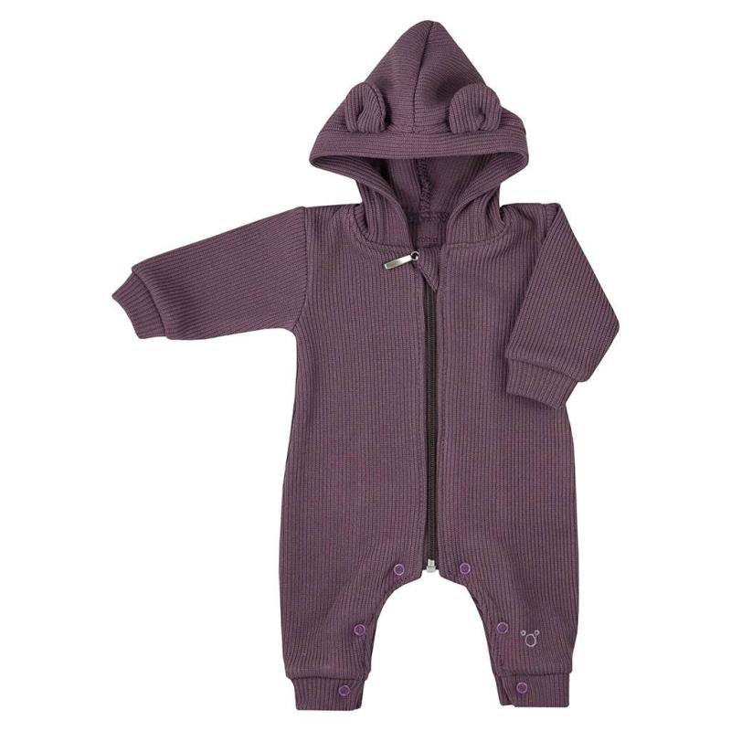 Dojčenský bavlnený overal s kapucňou a uškami Koala Pure purple 56 (0-3m)