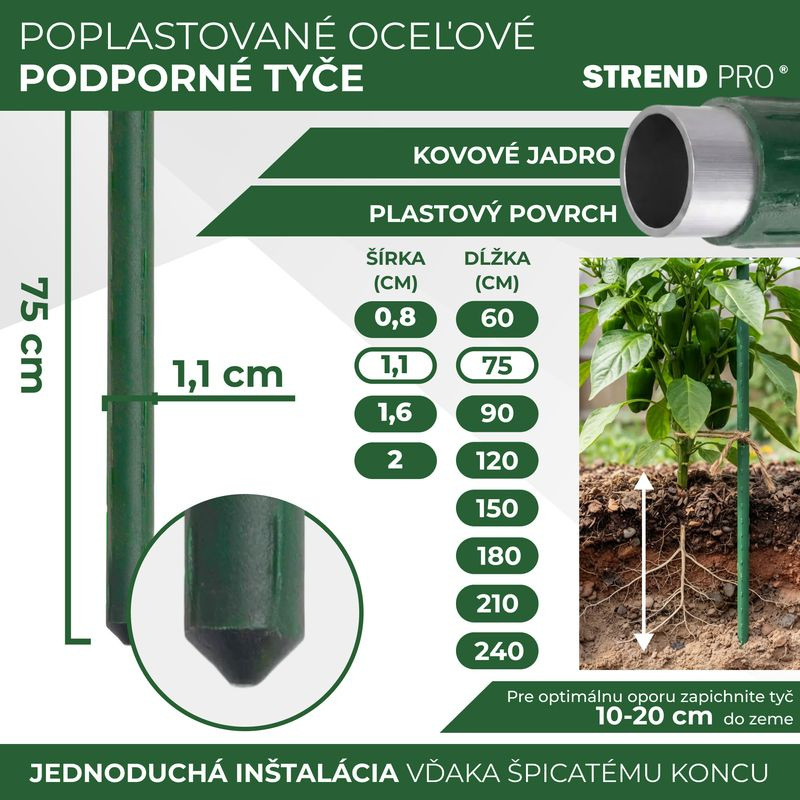 Tyč Garden SB 11/750 mm, oceľ/plast, zelená, oporná k rastlinám a paradajkám 2