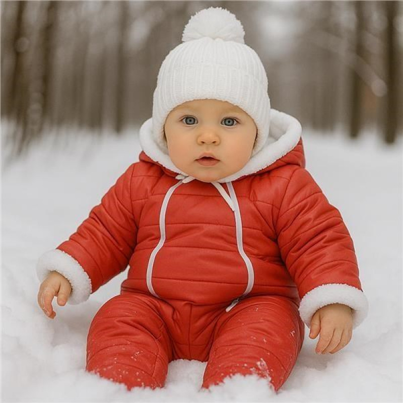 Zimná dojčenská kombinéza s kapucňou s uškami New Baby Pumi red raspberry 62 (3-6m) 5