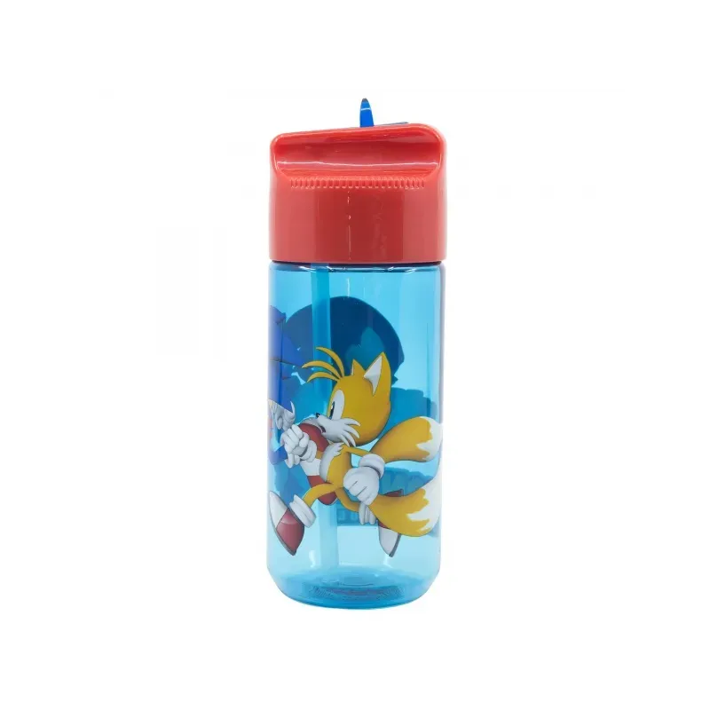 STOR Plastová fľaša s výsuvnou slamkou JEŽKO SONIC, Transparent Tritan, 430ml, 40536