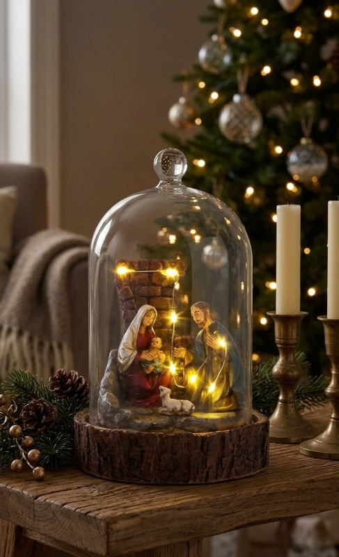 Dekorácia MagicHome Vianoce, Betlehem v sklenenej kupole, 7 LED, 2xAAA, interiér, 11,80x11,80x19 cm 1