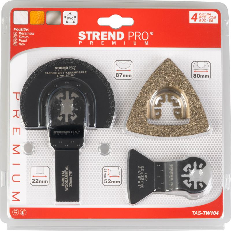 Sada nástrojov Strend Pro TAS-TW104 pílový list a polkruh do multibrúsky, karbid + Bi-metal, 4-dieln 3