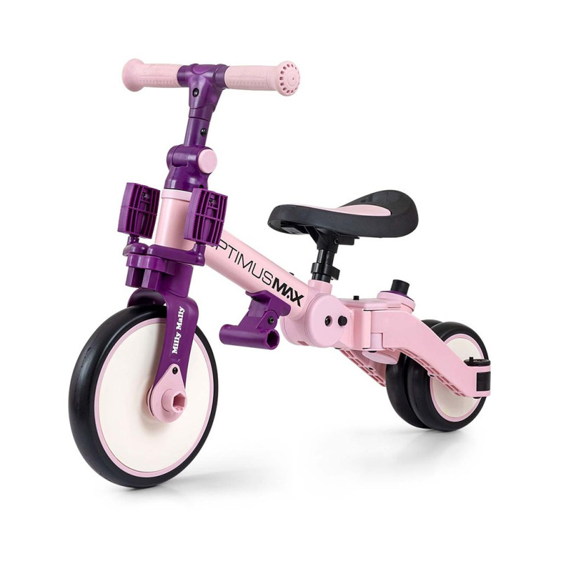 Detská trojkolka 5v1 Milly Mally Optimus Max s vodiacou tyčou pink 5