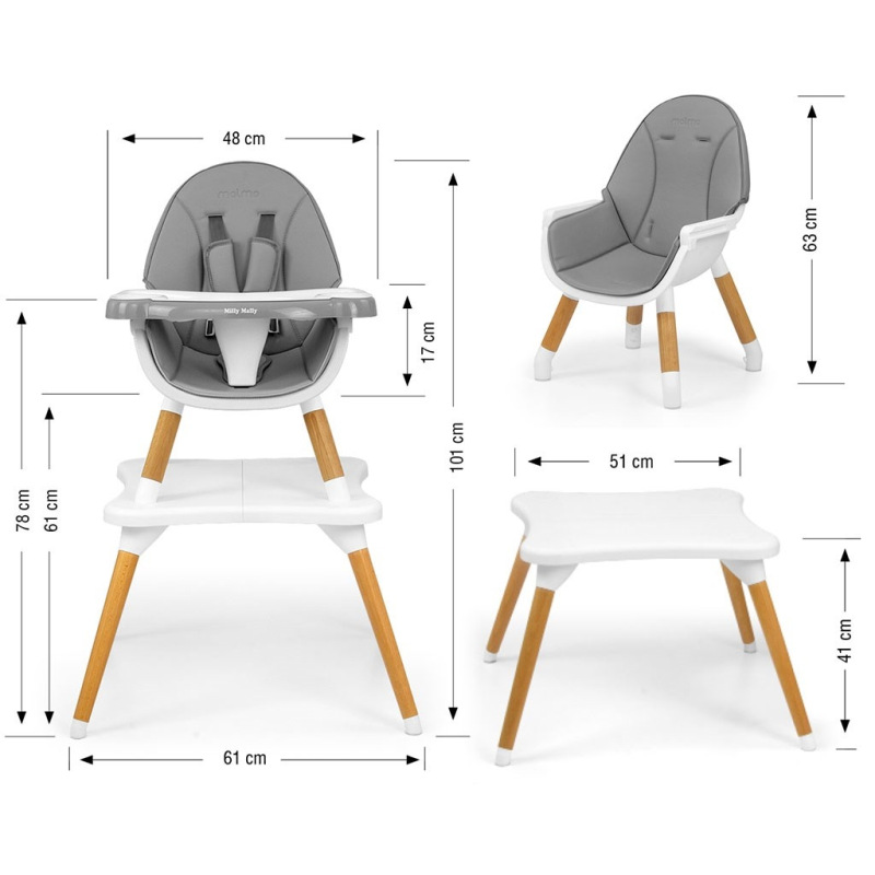 Jedálenská stolička Milly Mally 2v1 Malmo grey 3