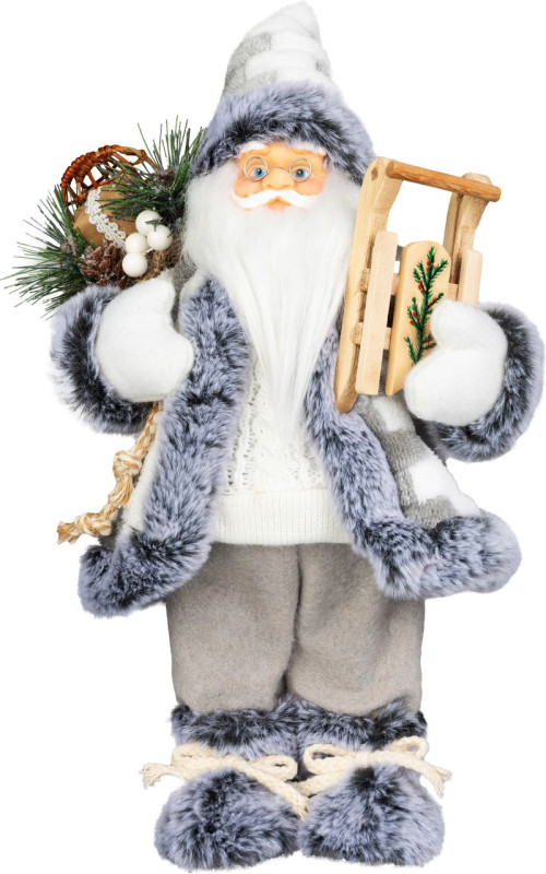 Dekorácia MagicHome Vianoce, Santa, biely-šedý, 60 cm