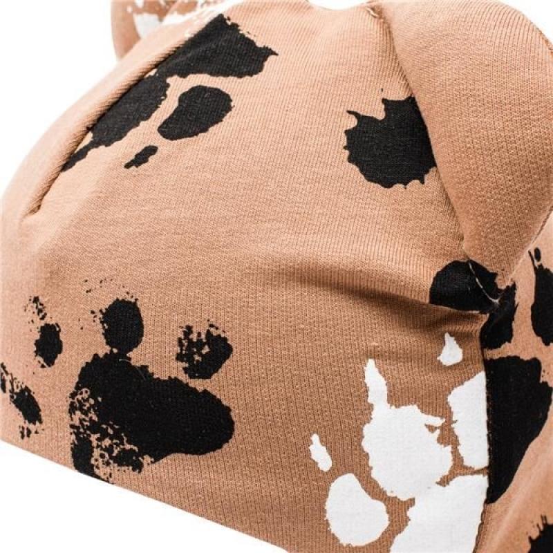 Dojčenská bavlnená čiapka s uškami New Baby Paw horčicová 74 (6-9m)