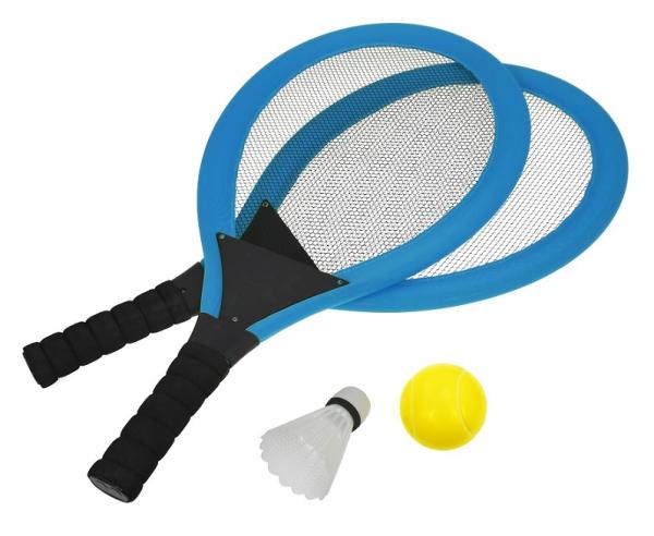 Rulyt Set na plážové hry tenis/bedminton 2x raketa, soft loptička, badm. Košík, modrá
