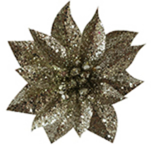 X Kvet MagicHome Vianoce GlitterPoinsettia, so štipcom, šampaň, veľkosť kvetu: 9 cm, dĺžka kvetu: 8