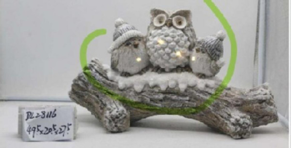 Dekorácia MagicHome Vianoce, sovy na zasneženom kmeni, LED, 20.5x49.5x27.5 cm