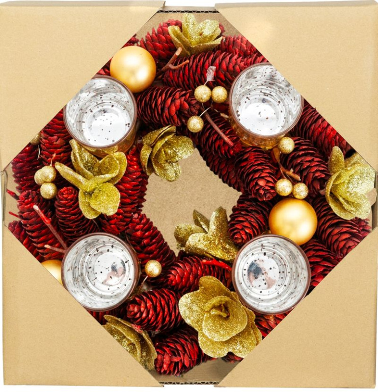 Veniec MagicHome Vianoce, adventný, červený, 37x37x9 cm 1