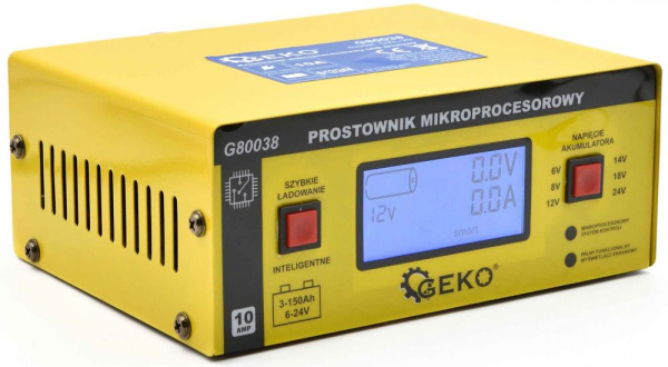 Nabíjačka batérii mikroprocesorová LCD 6/12/24V, 6-150 Ah, nabíjací prúd 10 A, GEKO 2