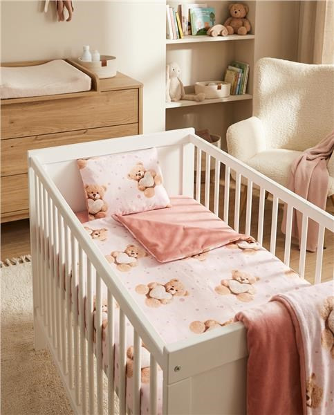 Obojstranný Set z Velvet a bavlny do kočíka New Baby Love Teddy Bear pink 3