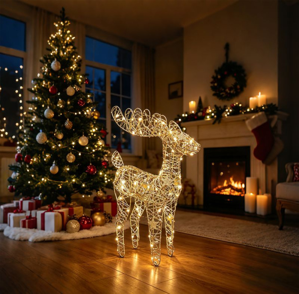 Dekorácia MagicHome Vianoce, jeleň, 75xLED, teplá biela, 50 cm, 3xAA 1