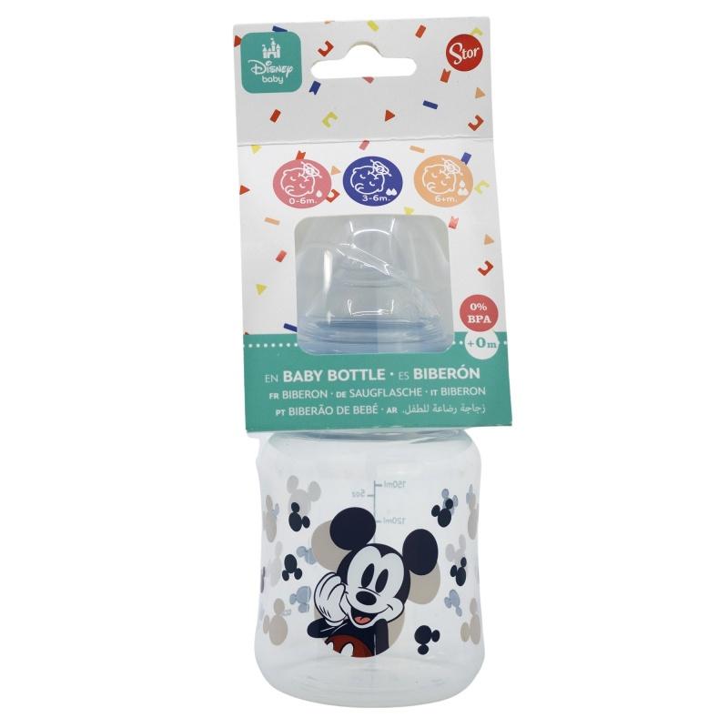 STOR Dojčenská antikoliková fľaša Mickey Mouse Baby Blue, 150ml, 10401