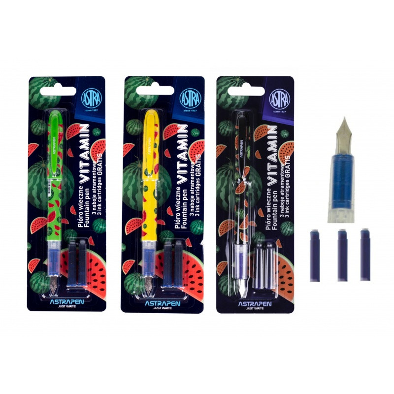 Plniace atramentové pero AstraPen Vitamin + 3ks náplň, mix farieb, blister, 203120002