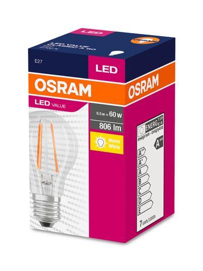 Žiarovka OSRAM® LED FIL 060 (ean9658) non-dim, 7W/827 E27 2700K Value CLASSIC A