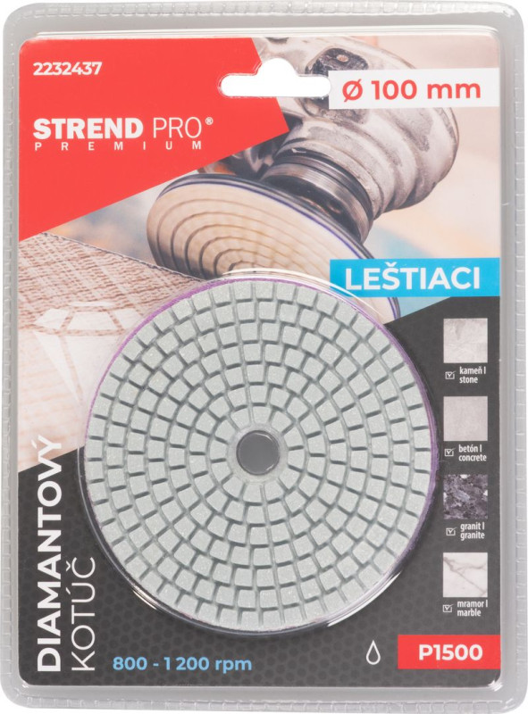 Kotúč Strend Pro Premium P1500, 100 mm, leštiaci, diamantový, suchý zips, za mokra leštenie brúsenie 4