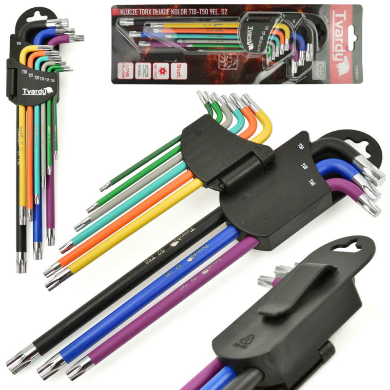 Sada TORX farebných predĺžených kľúčov T10-T50, 9-dielna, S2, TVARDY 4