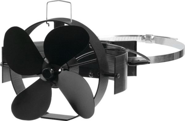 Ventilátor Strend Pro, krbový, s úchytom na dymovod a magnetom, poháňaný teplom, 4-lopatkový, čierny 1