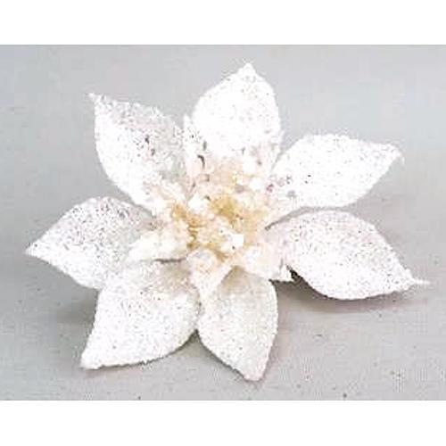Kvet MagicHome Vianoce Poinsettia Gliterclip.White, biela, 10 cm