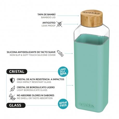 QUOKKA STORM Sklenená fľaša so silikónovým povrchom TEAL, 700ml, 40024