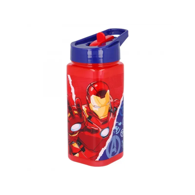 Plastová hranatá fľaša s výsuvnou slamkou AVENGERS, Tritan 530ml, 57714