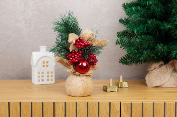 Dekorácia MagicHome Vianoce, Vetvičky v jute, s guľou, 23 cm 2