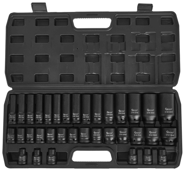 Sada 1/2" úderových hlavíc dlhých i krátkych 8-32 mm, 35-dielna sada v kazete, GEKO 2