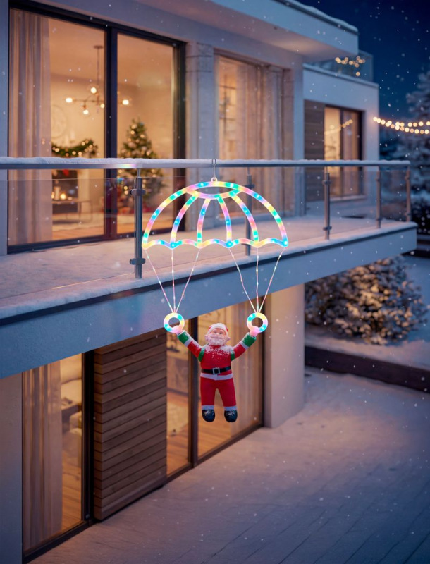 Dekorácia MagicHome Vianoce, Santa s padákom, 116xLED biela, IP44, 50x73 cm 1
