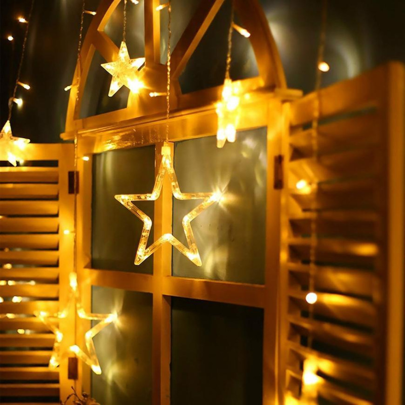 Reťaz MagicHome Vianoce Curtain, 138x LED teplá biela, s hviezdami, 230V, 50 Hz, 8 funkcií, osvetlen