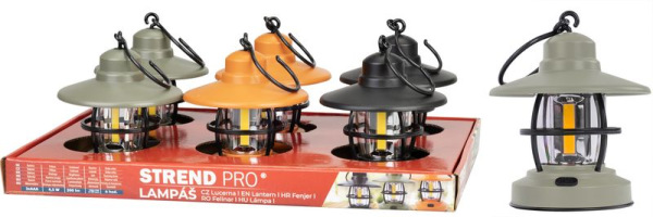 Svietidlo Strend Pro Camping NX1069, RETRO lampášik, mix farieb, 200 lm, 3xAAA, Sellbox 6 ks