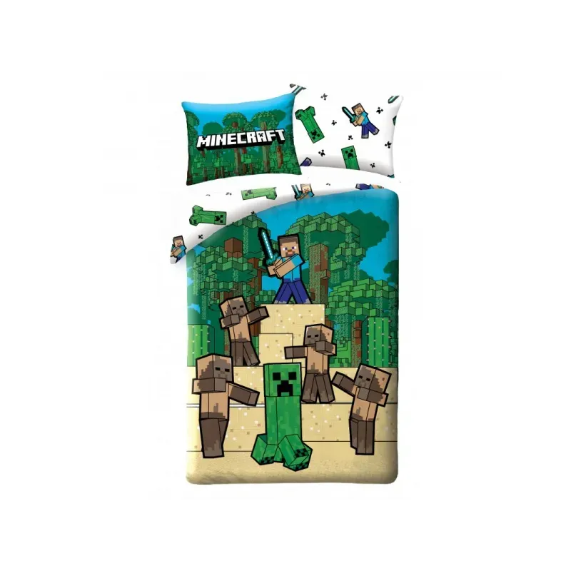 Obojstranné bavlnené obliečky MINECRAFT Creeper a Steve, 140/200+70/90, MNC-325BL