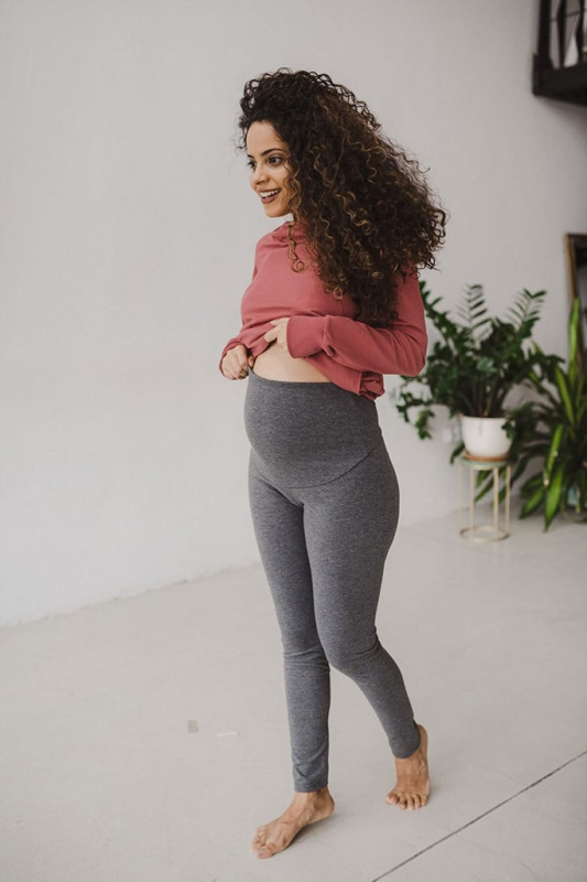 Tehotenské legíny s vysokým pásom milk & love sivá melanž S 1