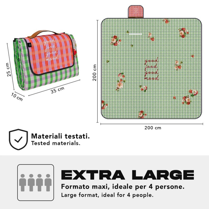 Veľká pikniková deka Perletti Travel – Vichy Floreale, 200x200cm, 13158 4