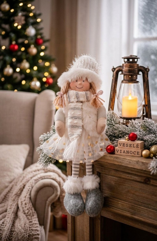 Dekorácia MagicHome Vianoce, Dievčatko v bodkovanej sukni, sediace, 33 cm 1