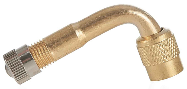 Mosadzná koncovka k hadičke s priemerom 8 mm na plnenie pneumatík, ohnutá 90°, GEKO