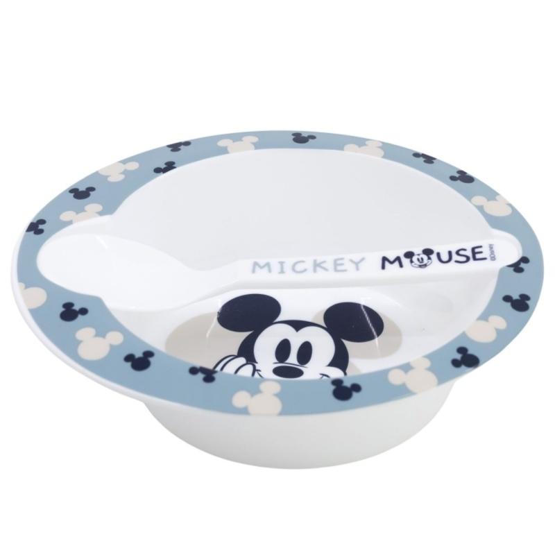 Detský plastový riad 2ks, Mickey Mouse Baby Blue (miska, lyžička), 10478