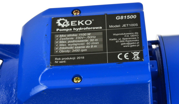 Čerpadlo na domácu vodáreň 1100 W, bez nádrže, JET100S, GEKO 1